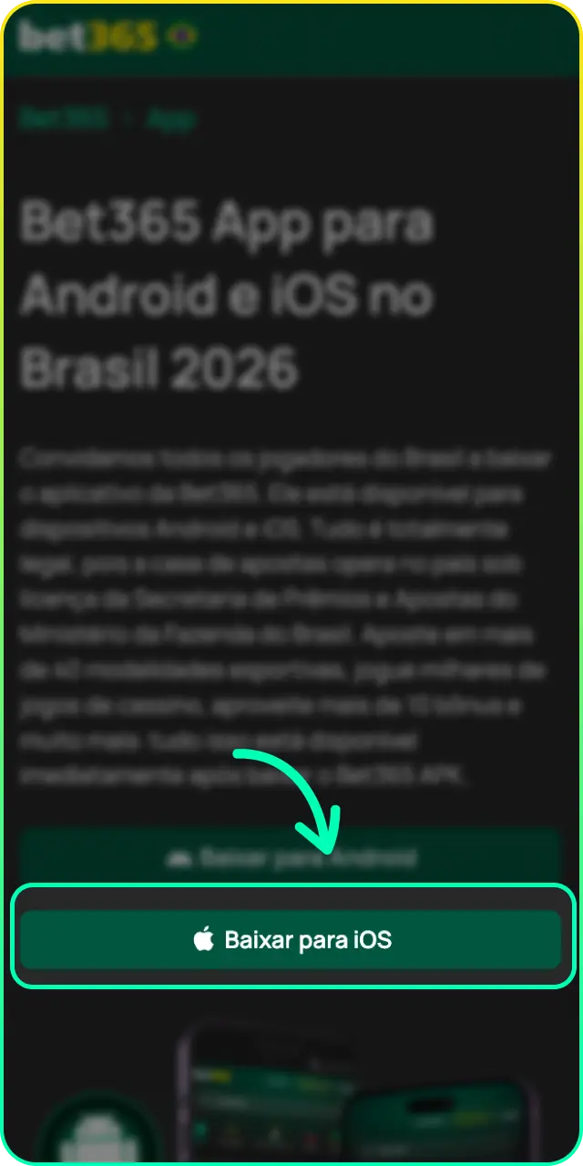 Toque no botão de instalação para concluir o download da Bet365 para iOS.