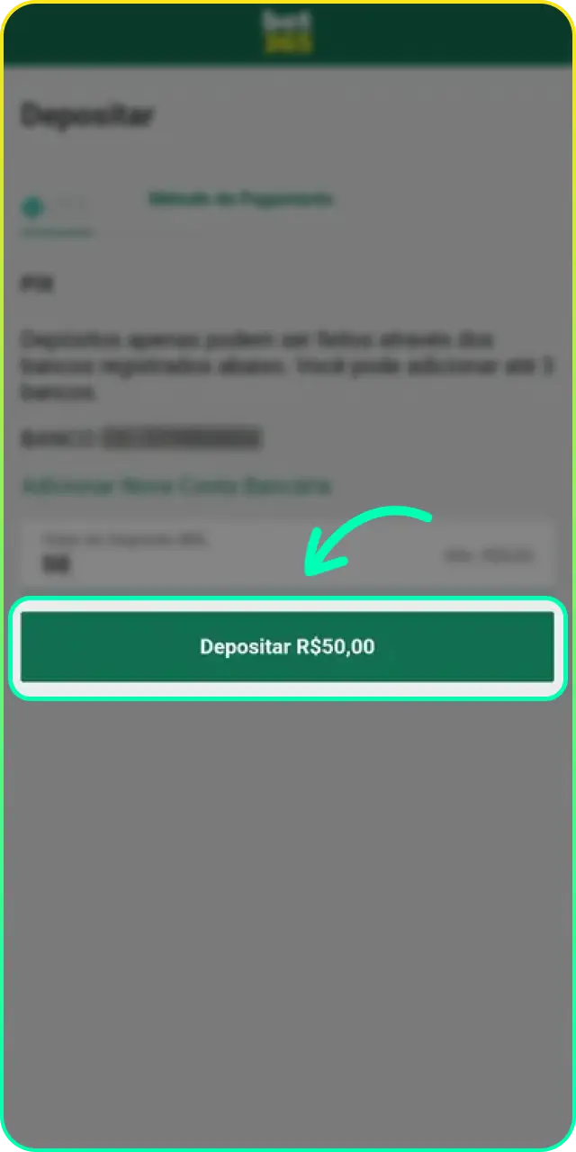 Defina o valor e confirme a transação para depositar dinheiro na Bet365.