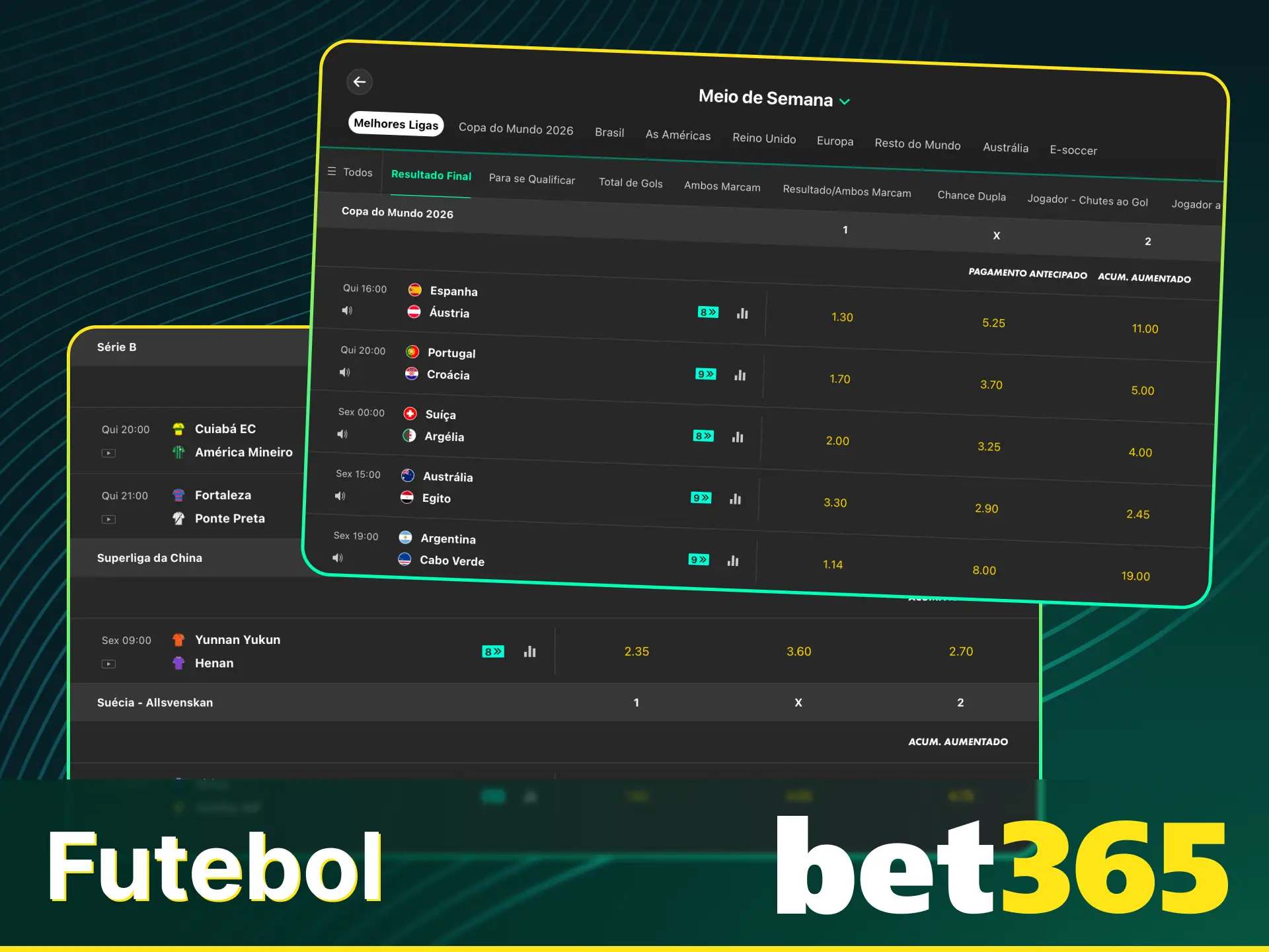 Escolha o futebol na lista de esportes na Bet365 para apostar.