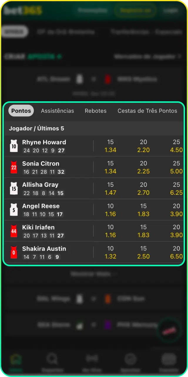 Escolha seu mercado favorito para começar a apostar após as etapas de registro na Bet365.