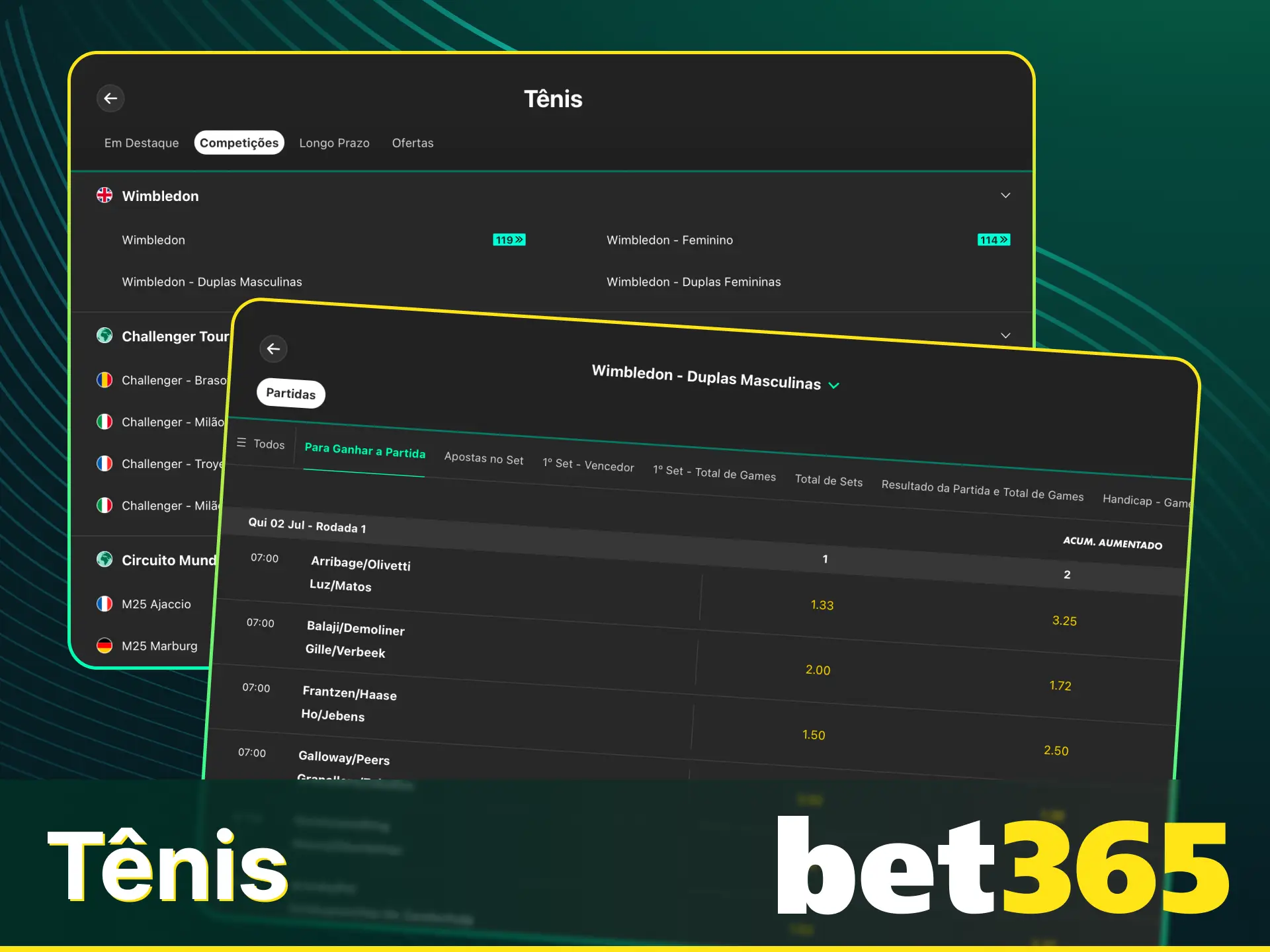 Faça palpites em tênis aproveitando as opções de esportes na Bet365.