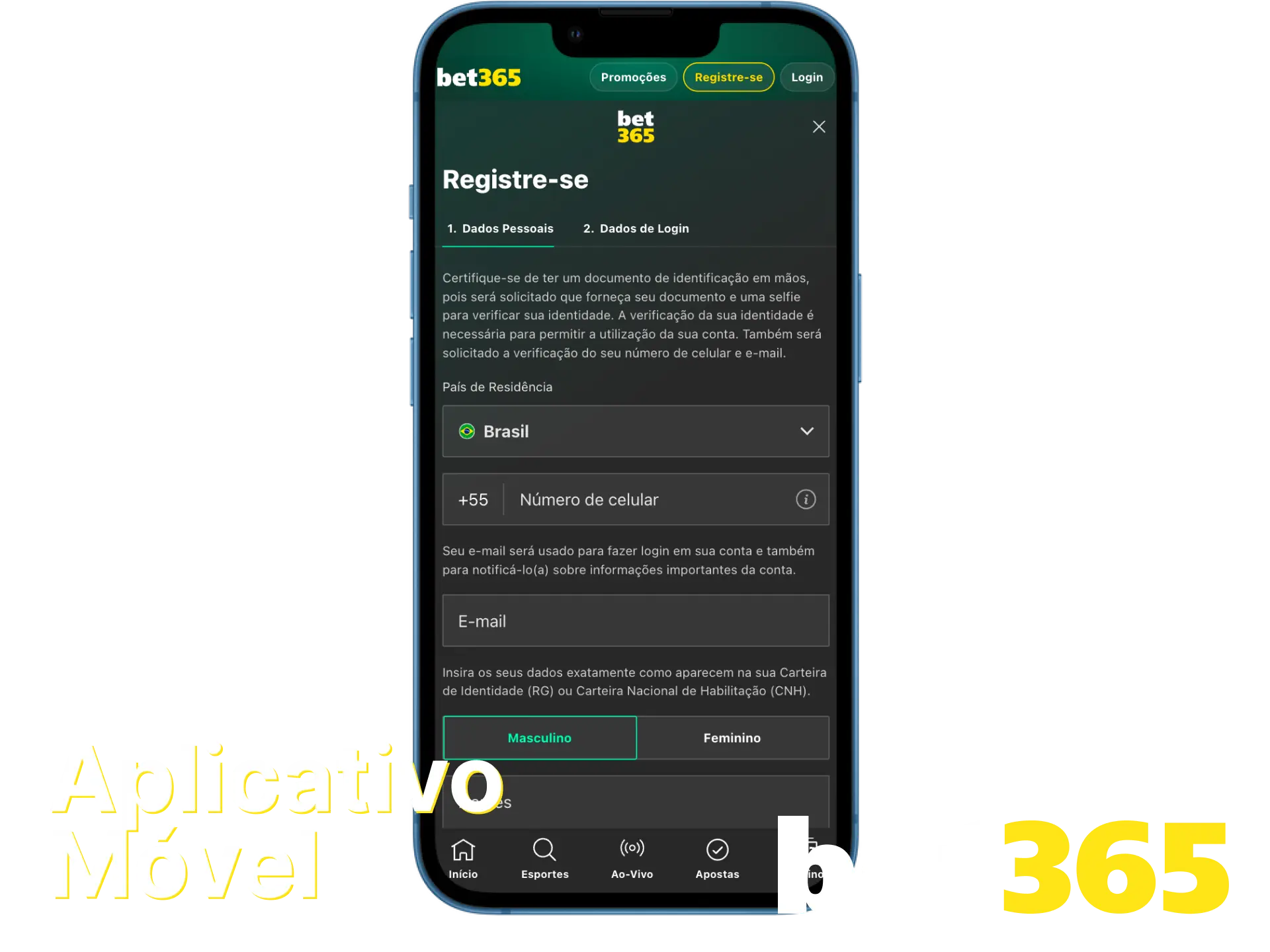 Baixe o aplicativo e aprenda como se registrar pelo aplicativo móvel Bet365.